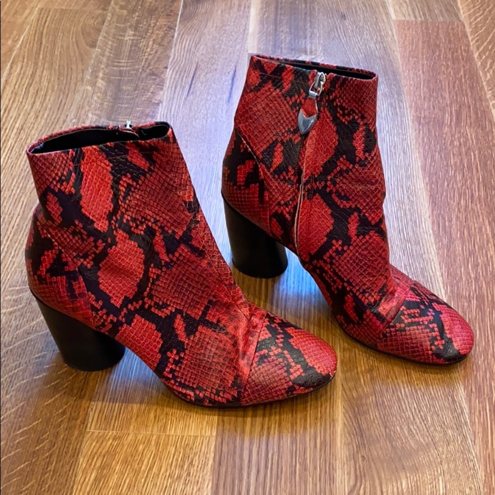 Rebecca Minkoff Red Exotic Snake Skin Heeled Boots